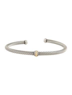 David Yurman Sterling Silver Classic Cable Gold Station Cuff Bracelet